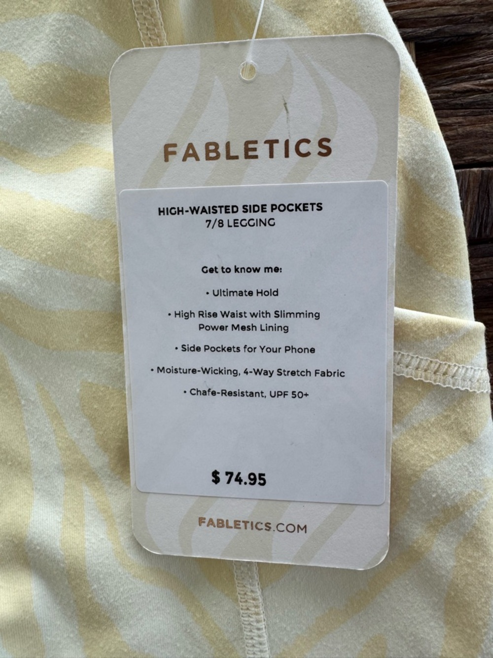 Fabletics Light Cream & Yellow Subtle Tonal Pattern Leggings - Picture 2 of 11